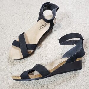 Naot Sandals Womens 41 (10 / 10.5) Casual Open Toe Wedge Slingback Black Leather
